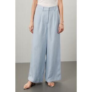 ROSETTA GETTY Women's Light Blue Linen Front Zip Wide Leg Trouser Pants Size 4